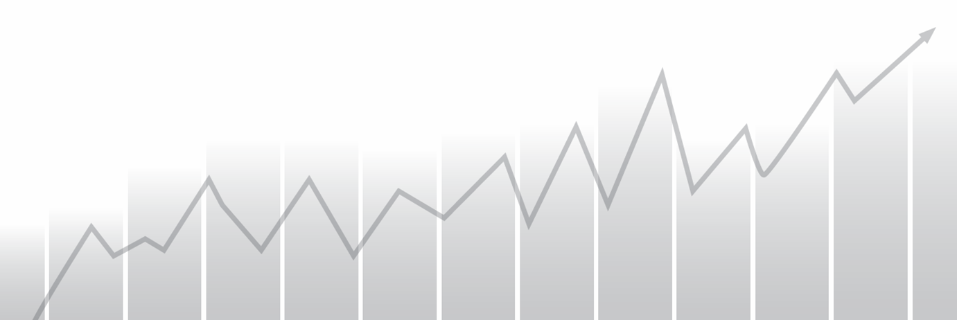 Abstract line graph with upward trending arrow over gray gradient bars, minimalist, white and gray tones